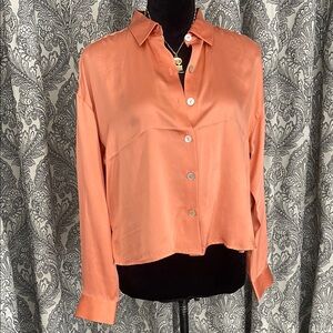 100% silk cropped button down shirt